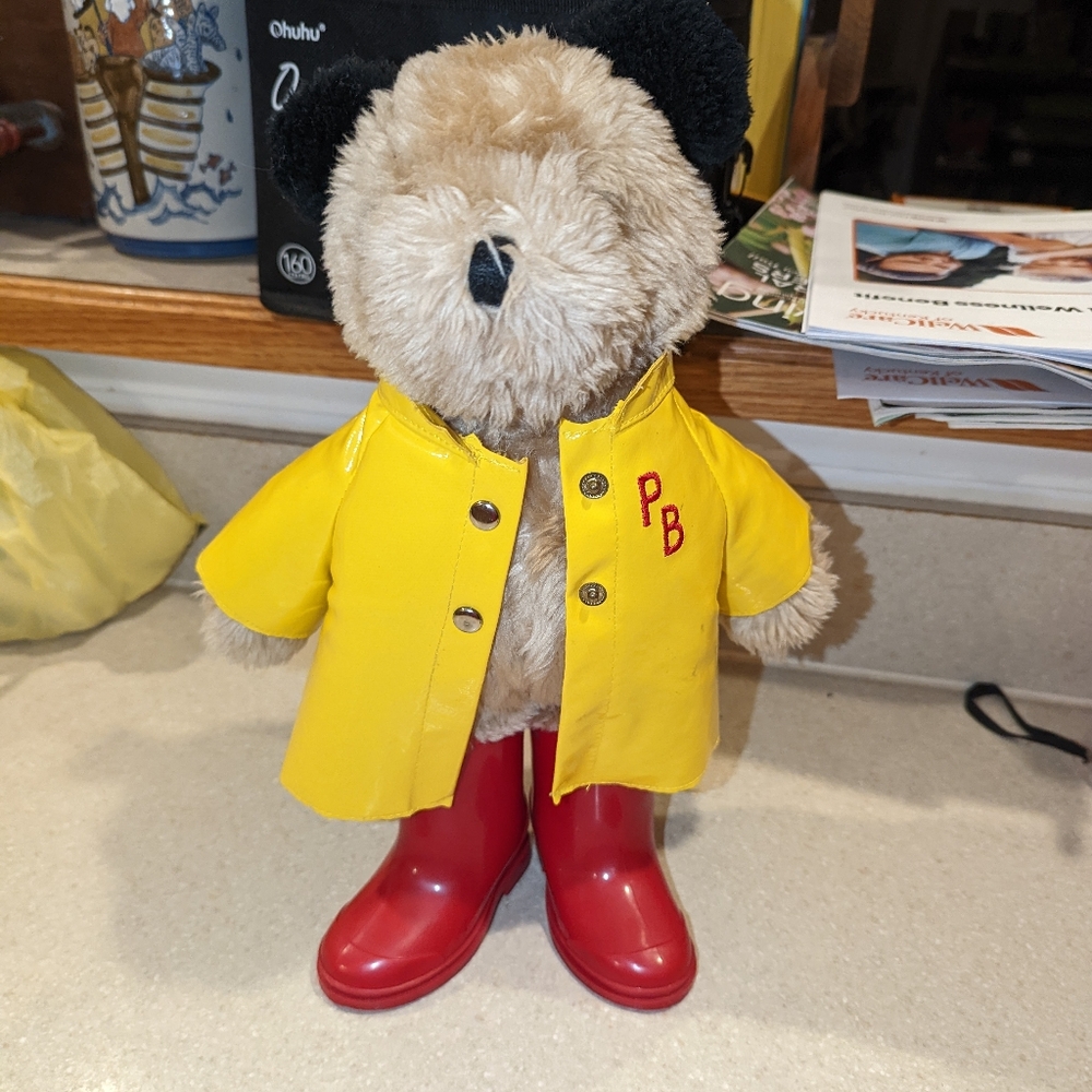 Vintage Plush Eden Toys 1981 Paddington Bear Doll red rain boots yellow jacket